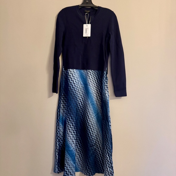 NWT Ted Baker IONAAA Mockable Slip Dress – Navy w/Geometric Skirt – Size 3 - Picture 2 of 5